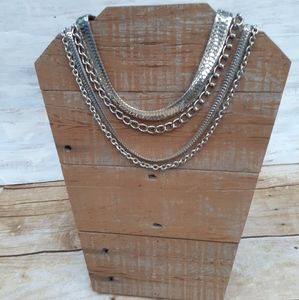 Layered silver chain toggle Necklace